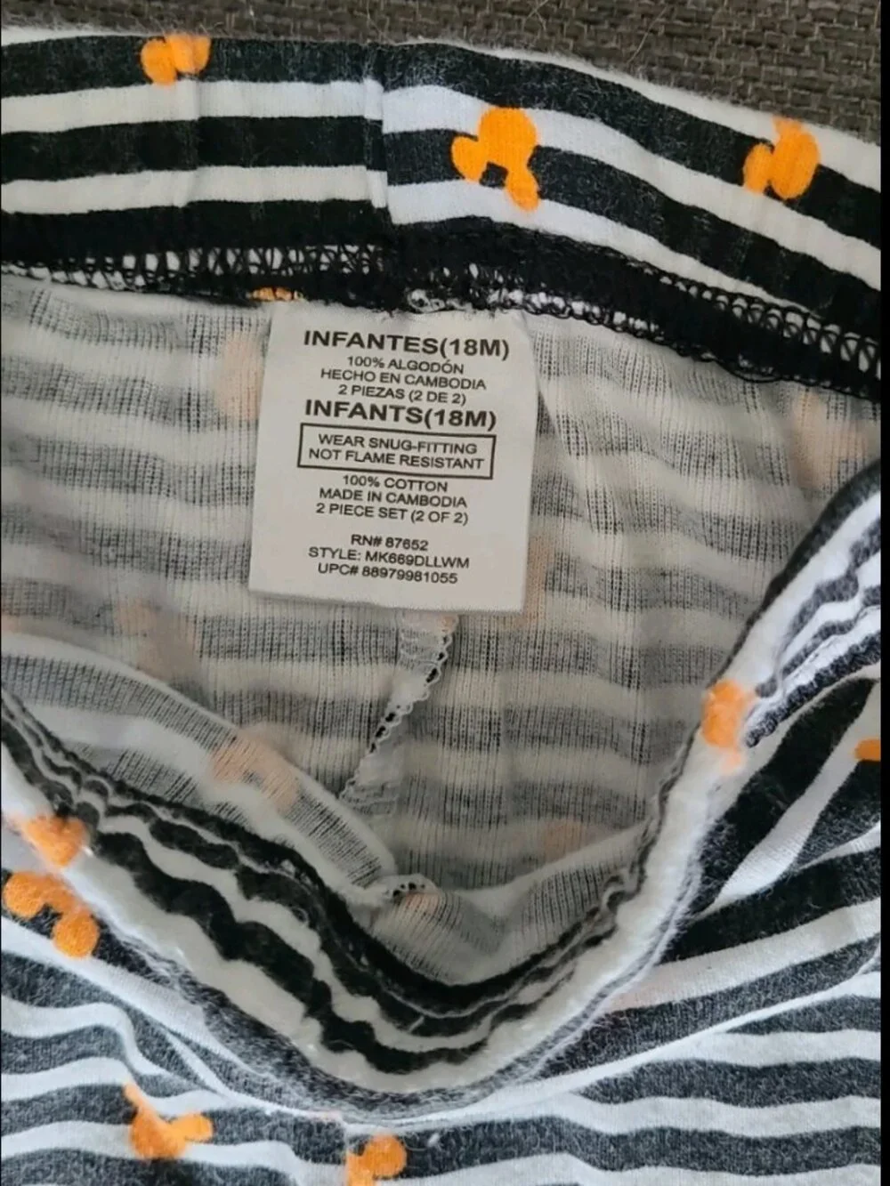 Disney 🎃🕸 Mickey Mouse Halloween Striped Pajamas Blk/Wht/Orange Unisex 18 M